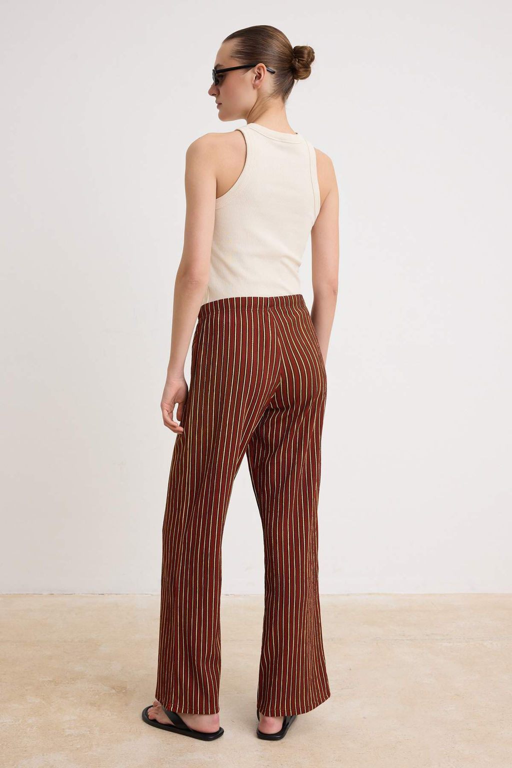 Murdum Cizgili Wide Leg Yuksek Bel Uzun Dokulu Orme Pantolon TWOSS26PL00157 - Trendyolmilla фото 4