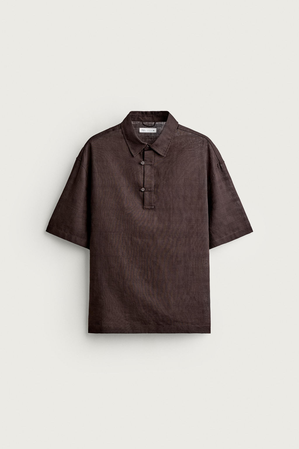 CAMISA POLO LINO - ALGOD?N / Chocolate - Zara фото 6