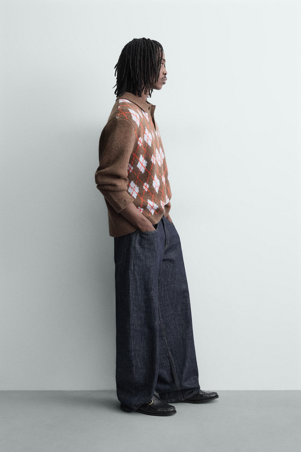 KNIT ARGYLE POLO SHIRT WITH RIPPED EFFECT - Zara фото 4