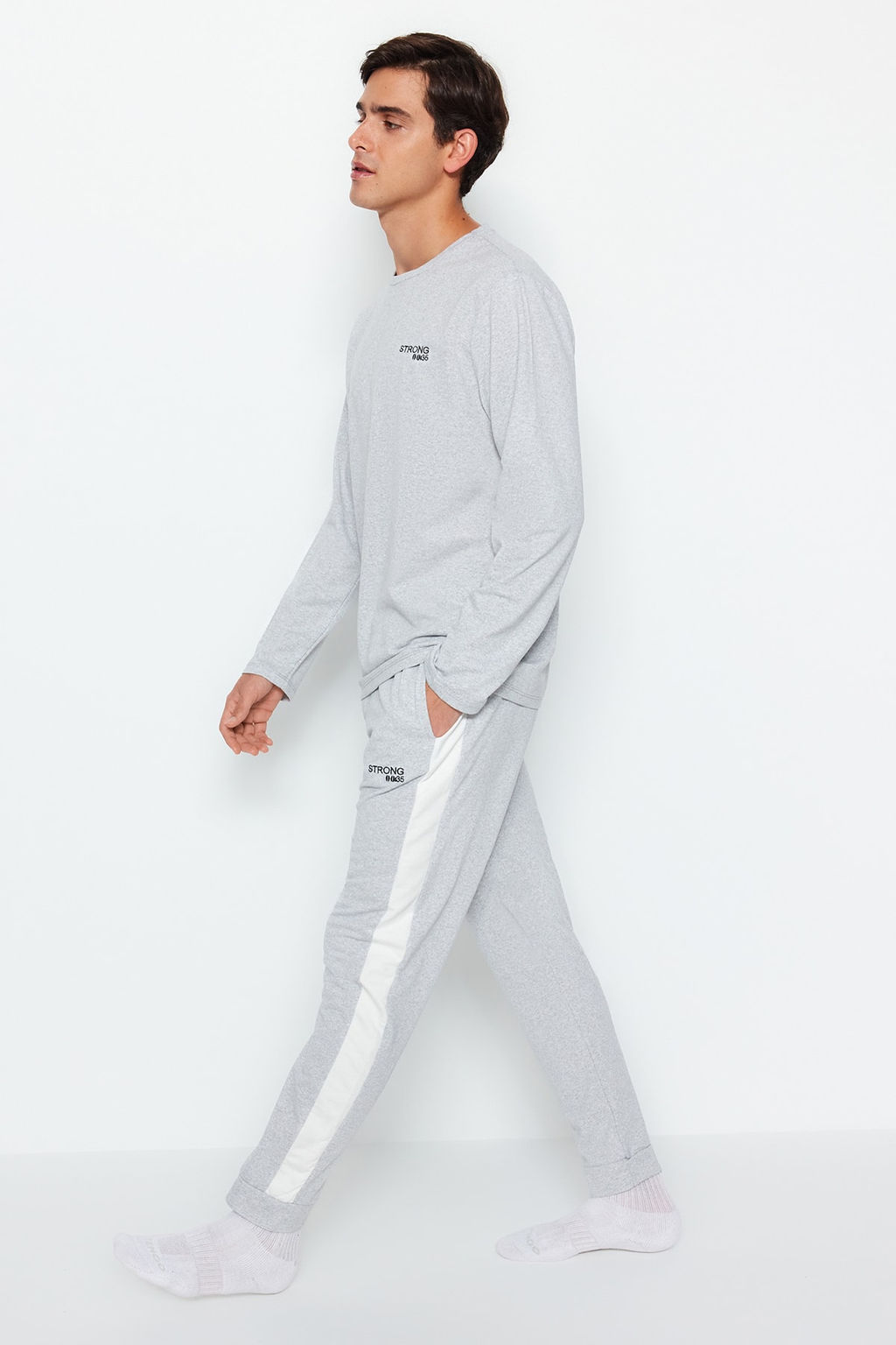 TRENDYOL MAN Lacivert Regular Fit Nak?s Detayl? Orme Pijama Tak?m? TMNAW24PT00030 - Trendyolmilla фото 2