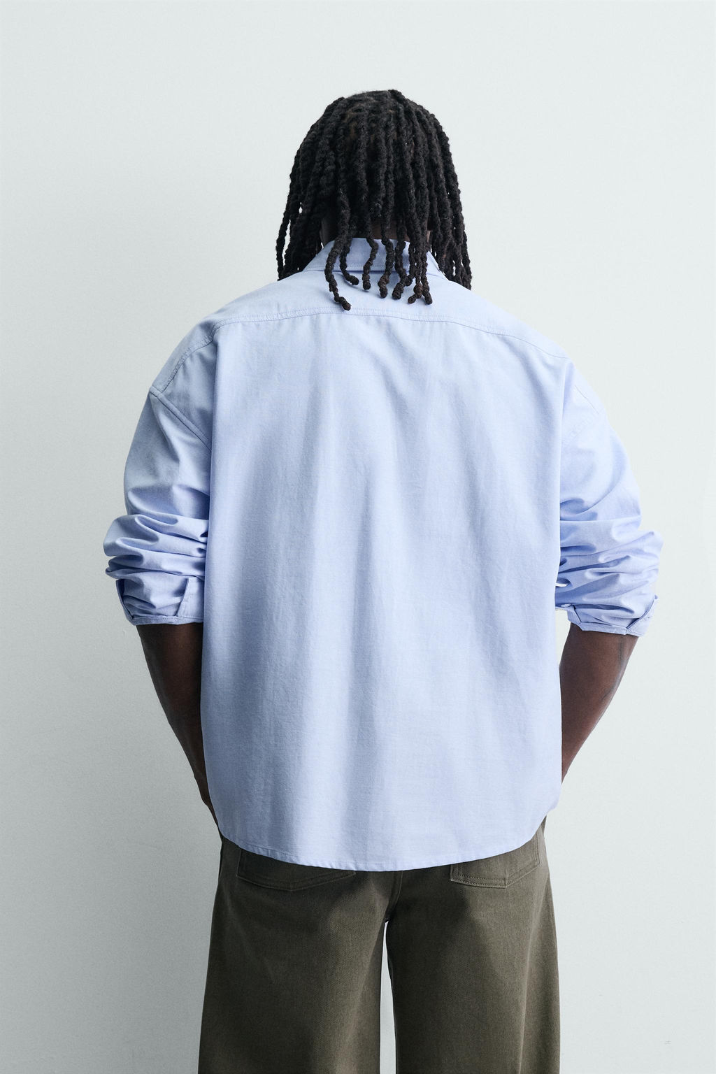 CAMISA BOXY FIT OXFORD TEXTO ESTAMPADO / Azul claro - Zara фото 3