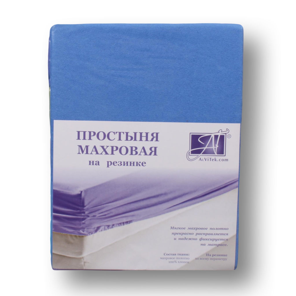 ПМР-ЛАЗУ-180(180) Лазурь простыня махровая на резинке 180х200+20