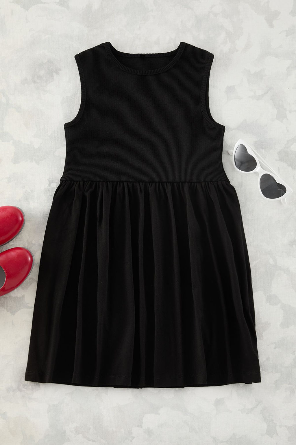 Siyah K?z Cocuk Kolsuz Basic Orme Elbise TKDSS25EL00018