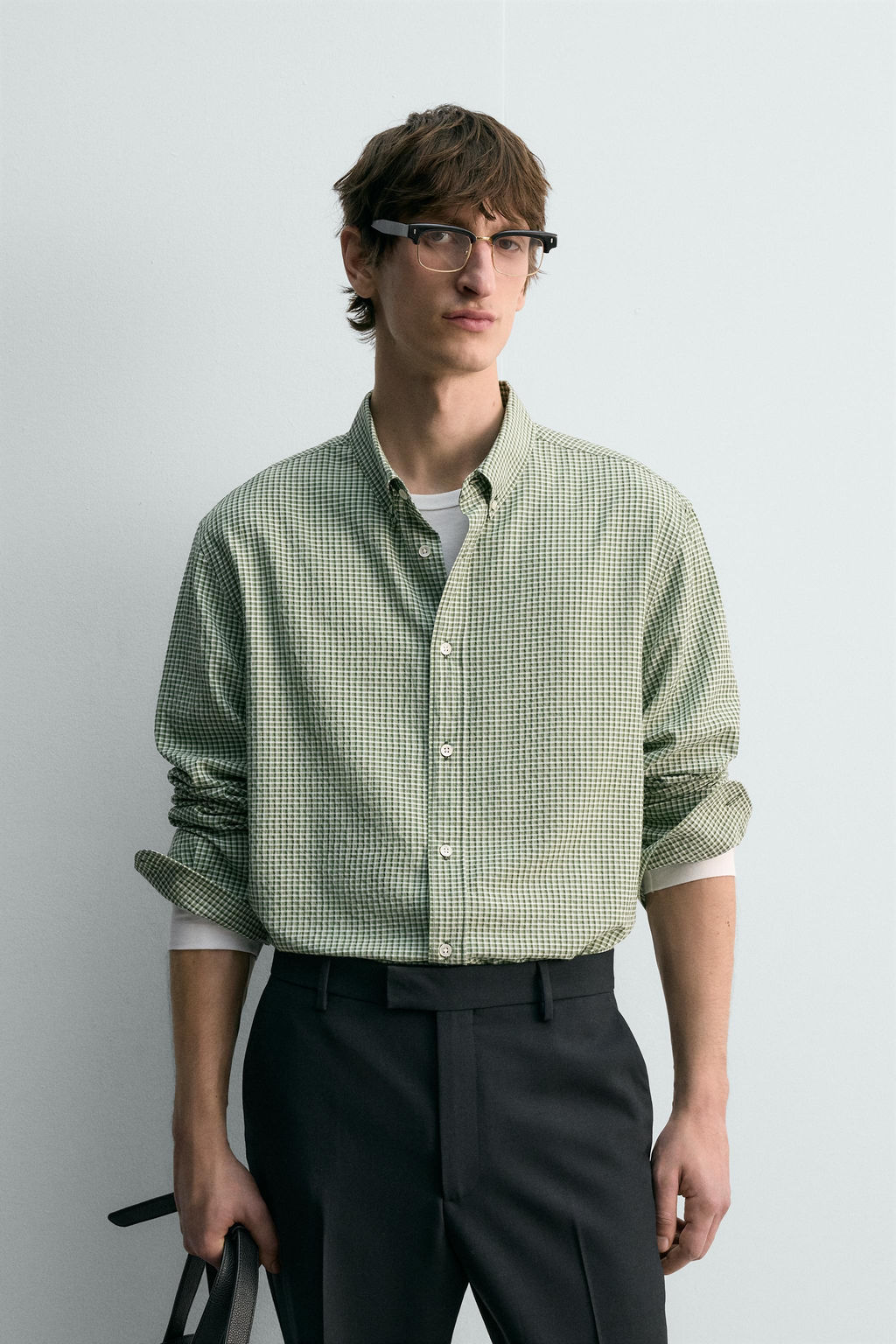 Рубашка CAMISA ESTRUCTURA CUADROS зеленая