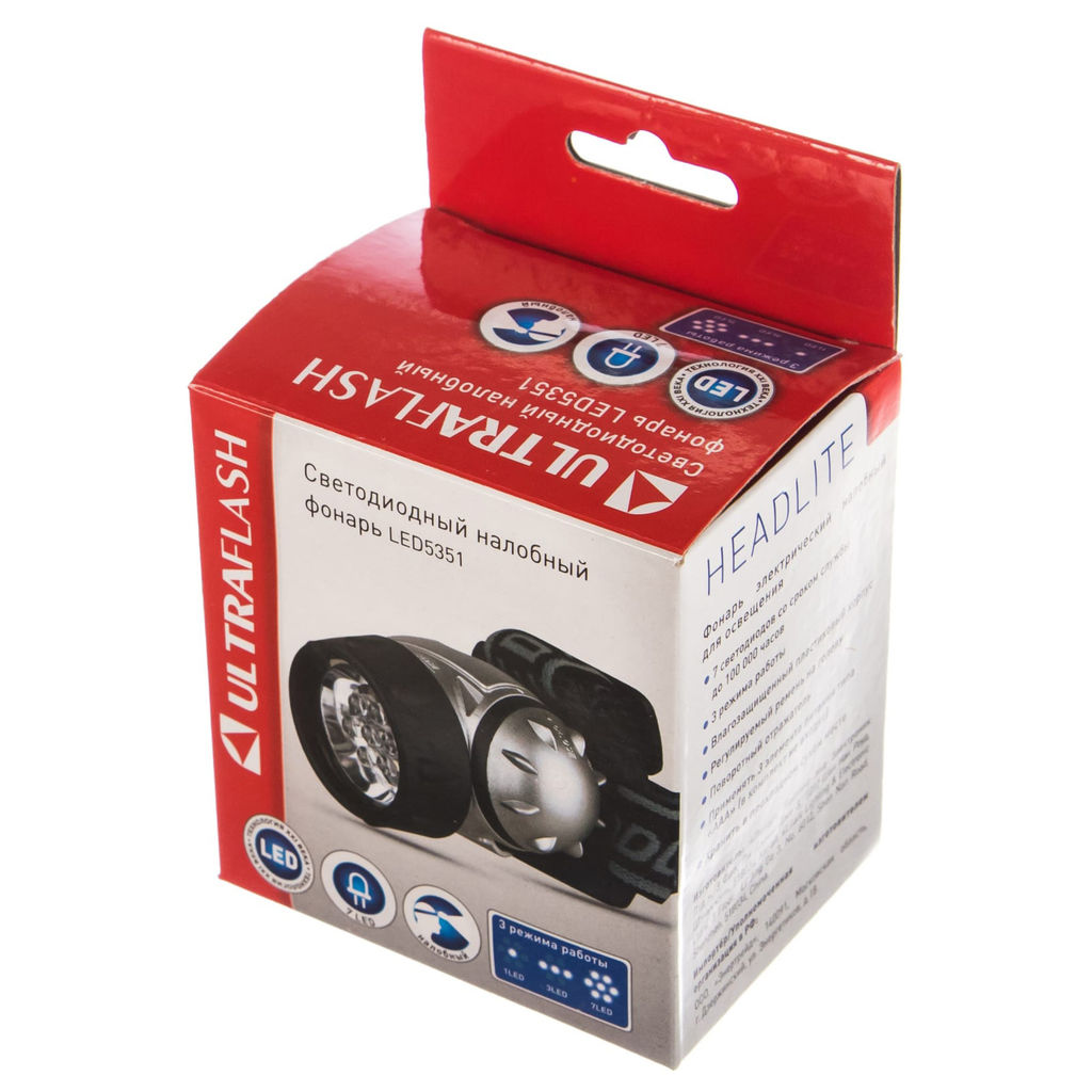 Фонарь светодиодный налобный Ultraflash LED5351 (7LED, 3 реж., 3хR03)