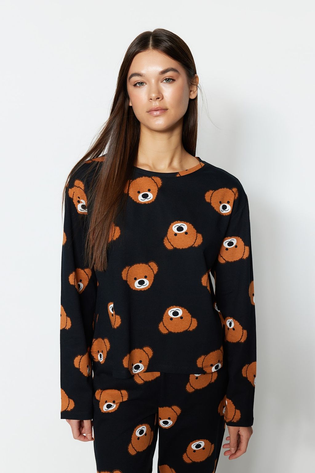 Trendyolmilla Siyah %100 Pamuklu Ay?c?kl? Orme Pijama Tak?m? THMAW23PT00514  фото 7