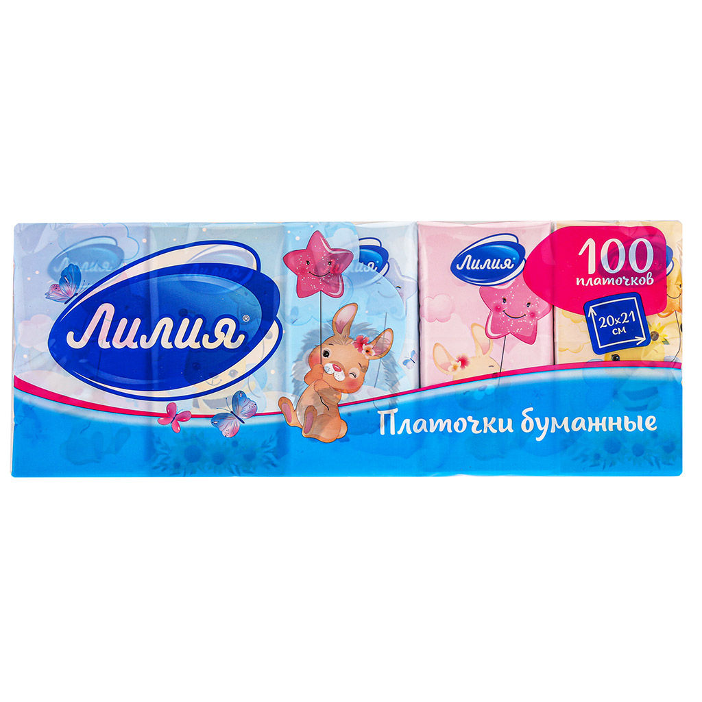 Платочки бумажные универсальные Лилия Детство 2-х слойные, 10 листов, набор 10шт, белый (Россия) - Домашняя мода фото 2