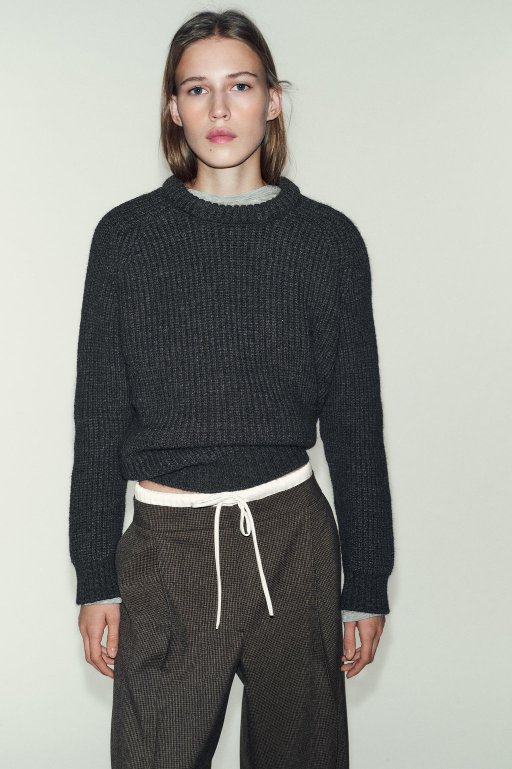 HOUNDSTOOTH WIDE-LEG TROUSERS WITH DOUBLE WAISTBAND - Zara фото 2