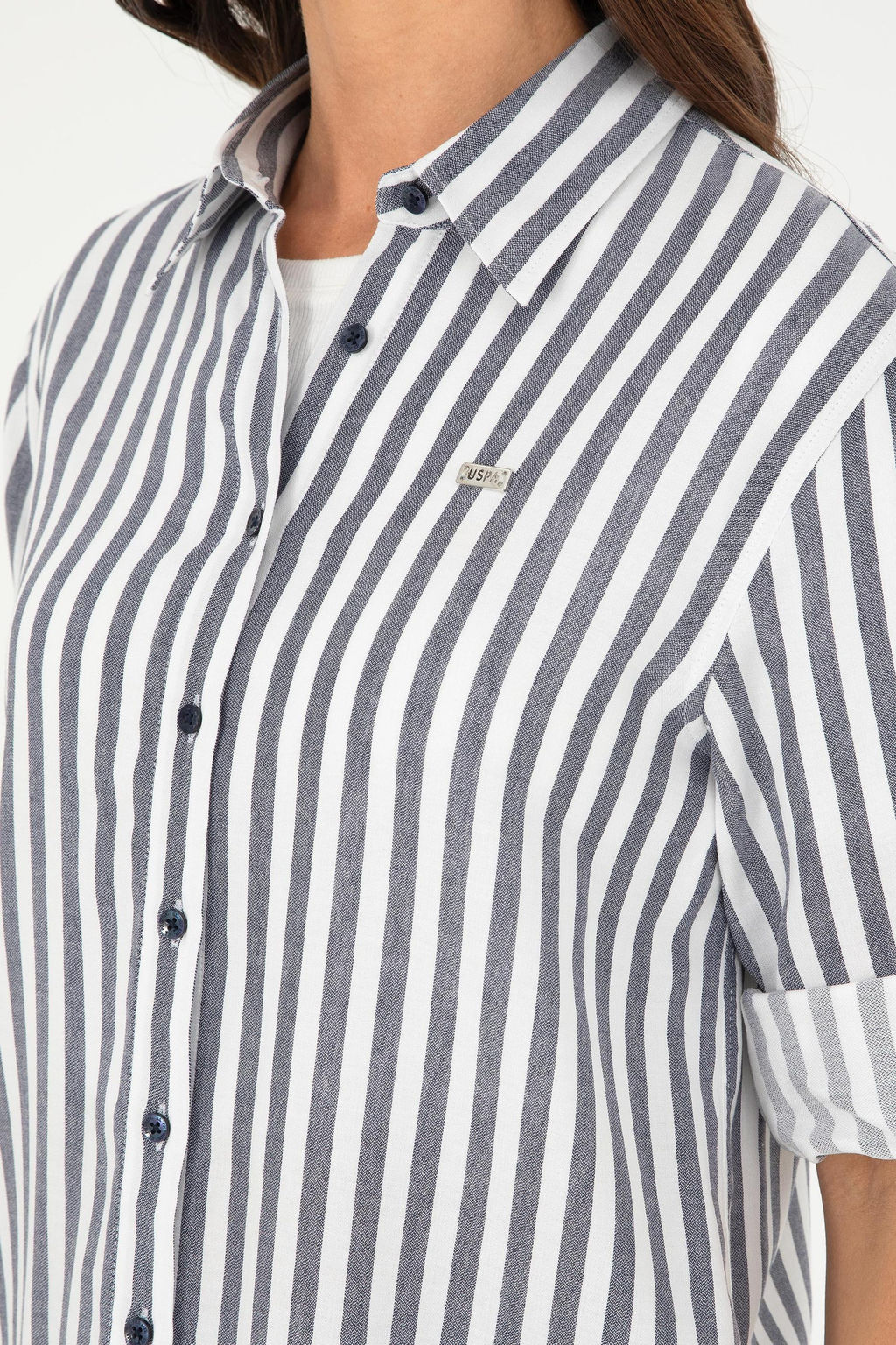 Женская темно-синяя рубашка с длинным рукавом - U.s. polo assn фото 7