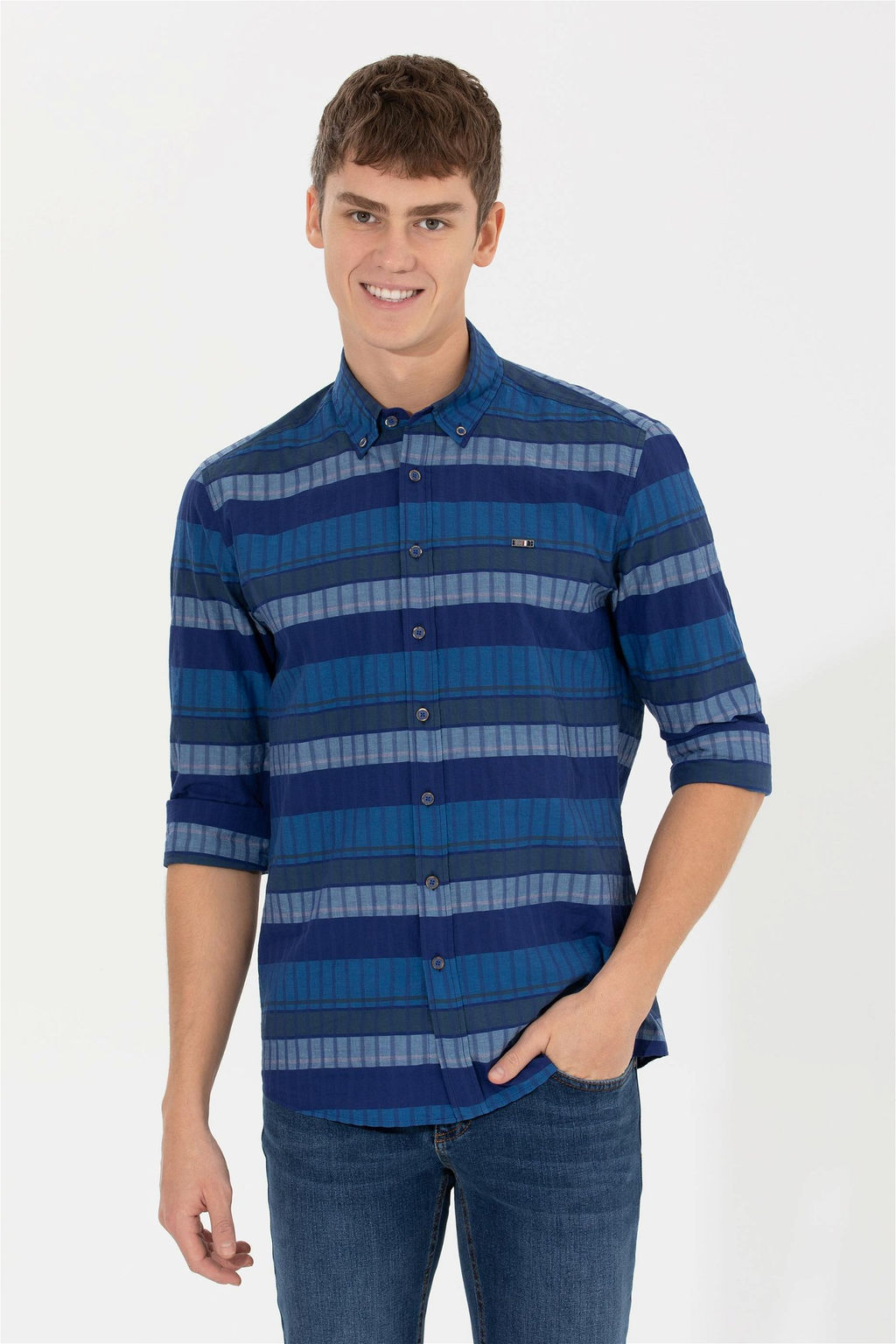 U. S. Polo Assn / Мужская синяя рубашка с длинным рукавом - U.s. polo assn фото 7
