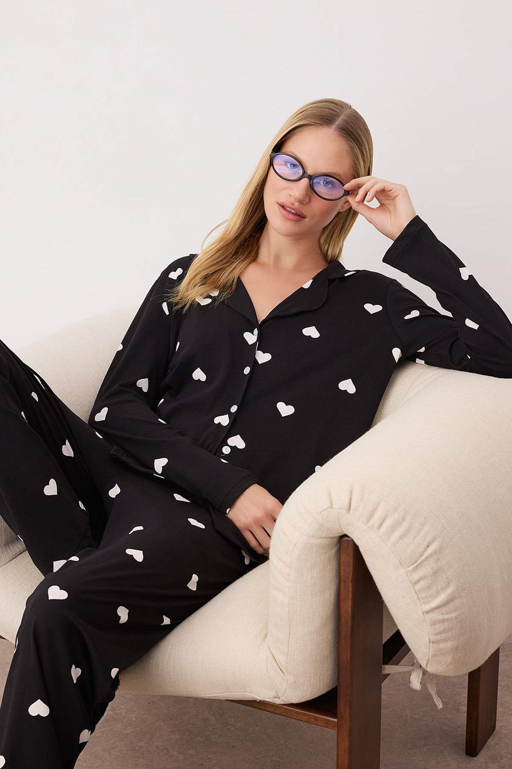 Siyah %100 Pamuklu Kalpli Orme Pijama Tak?m? THMAW21PT0548