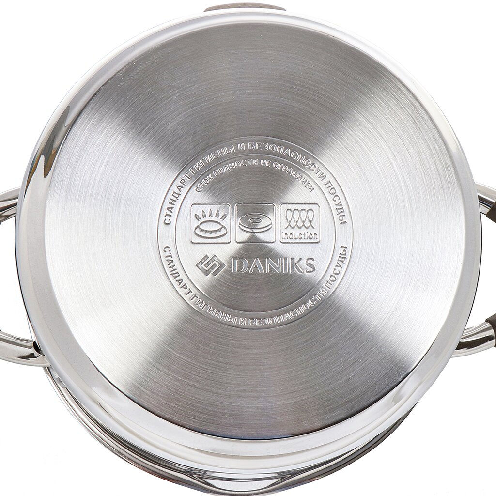Кастрюля нержавеющая сталь, 3.9 л, с крышкой, крышка стекло, Daniks, Нара, GS-01413HY-20CA-2, серебр  фото 6