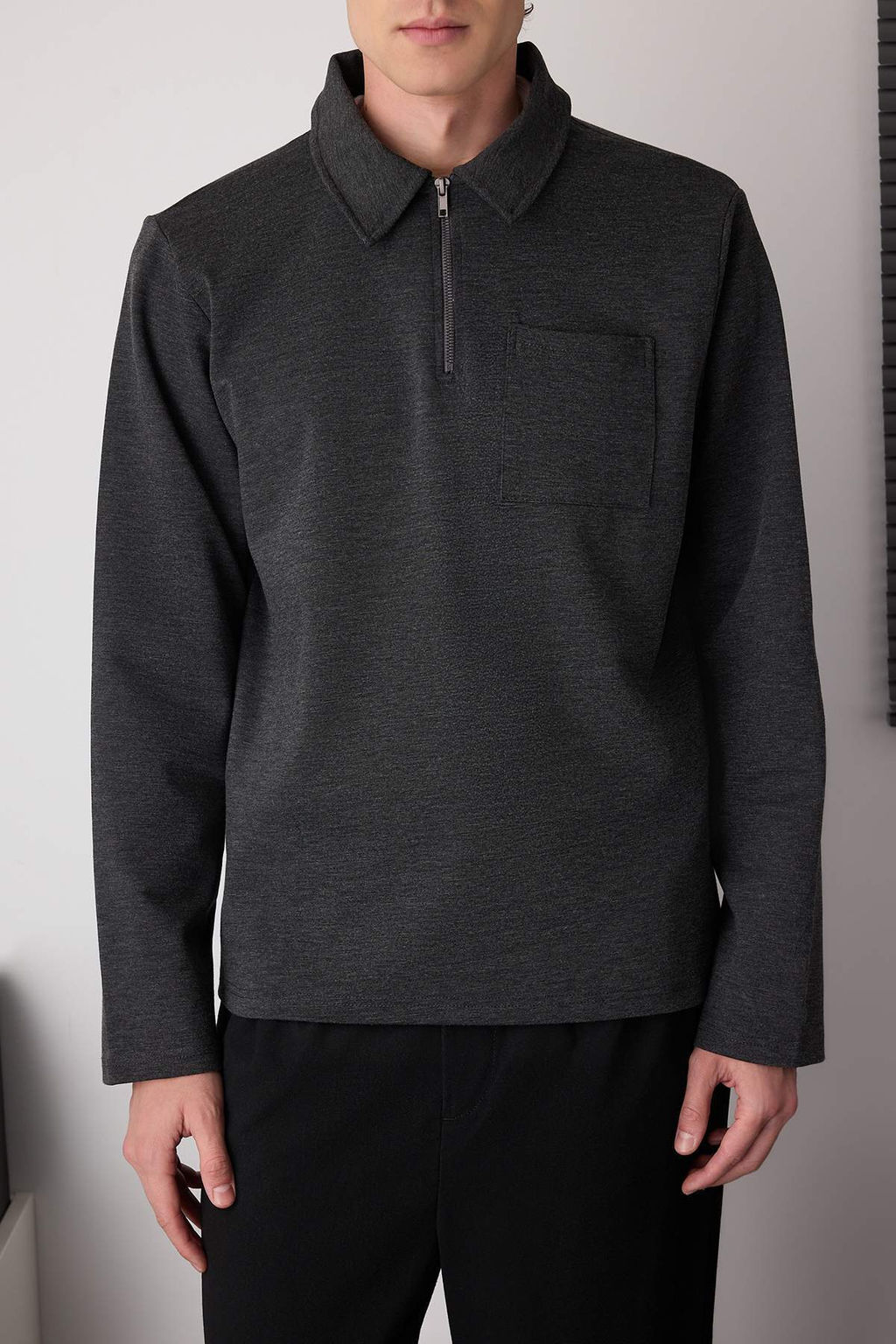 Antrasit Melanj Regular/Normal Kesim Polo Yaka Fermuarl? Kal?n Sweatshirt TMNAW26SW00007 - Trendyolmilla фото 3