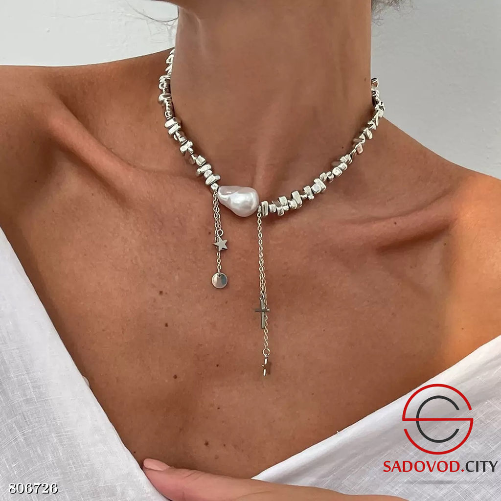 Чокер жемчужный с подвесками и крупной вставкой - Bruno фото 3