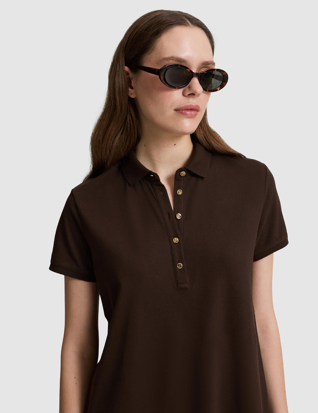 Kahverengi Polo Yaka A Kesim _rme Elbise