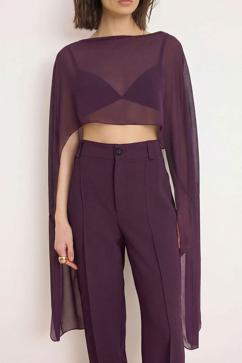 Murdum Duz Kay?k Yaka Kolsuz Dokuma Sifon Party Bluz TPRSS26BZ00055