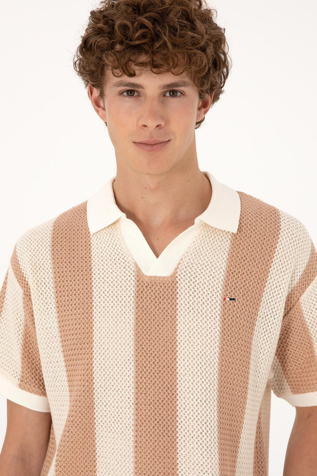 Erkek Comfort Fit Ka__k Yaka Camel _rg_l_ Ti__rt Sepette S_rpriz _ndirim - U.s. polo assn фото 2