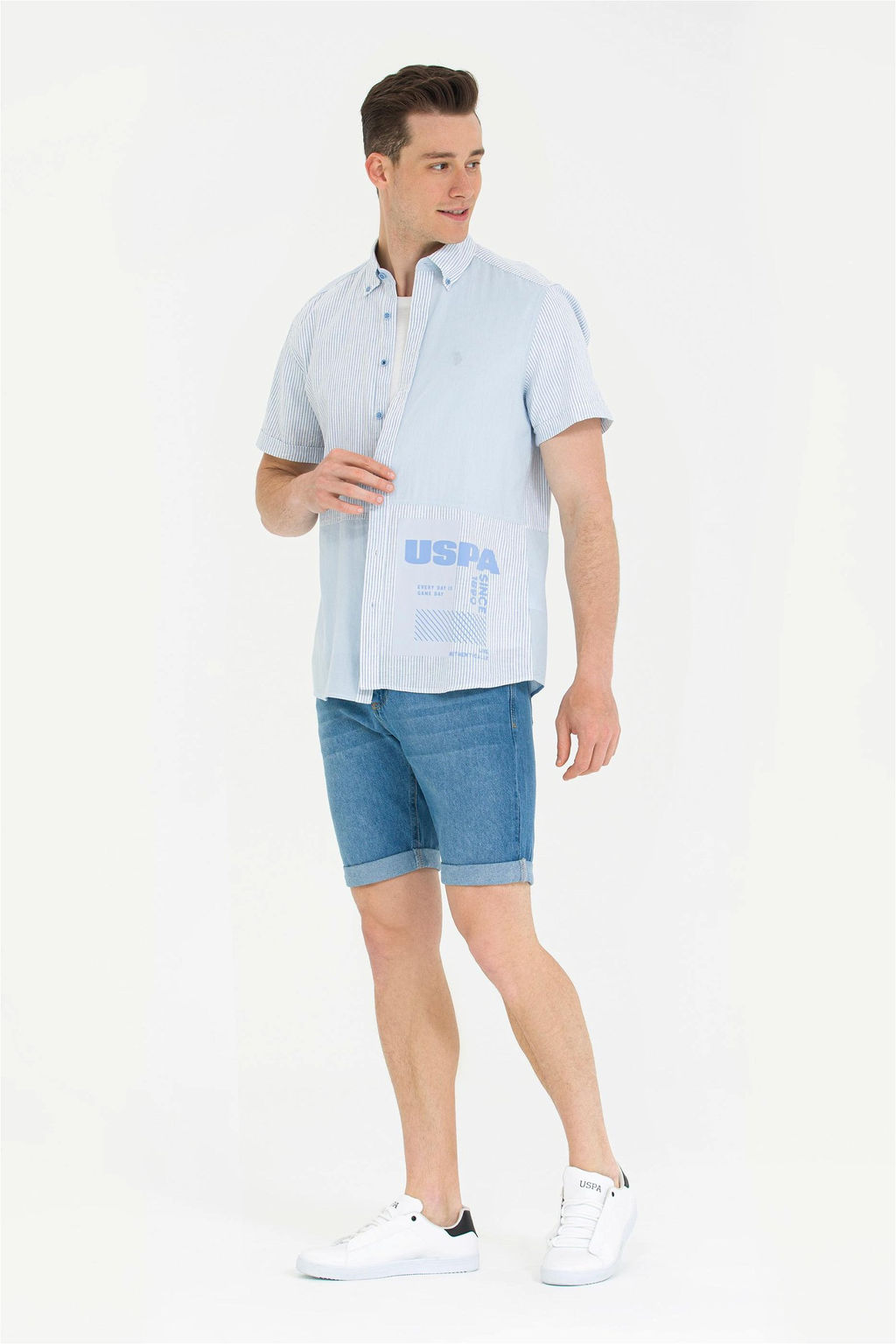 U. S. Polo Assn / Мужская синяя рубашка с коротким рукавом - U.s. polo assn фото 11