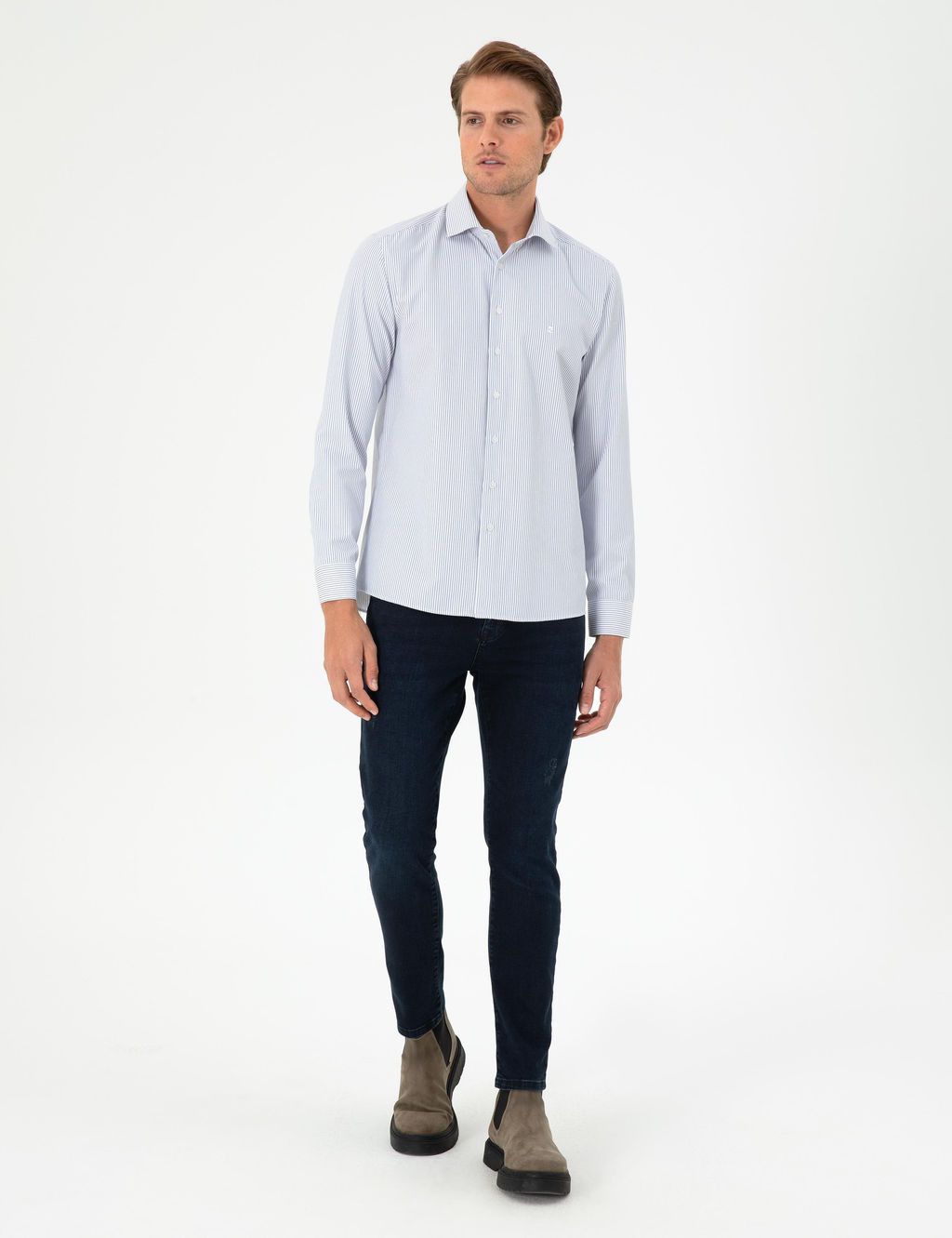 A__k Mavi _izgili Slim Fit Uzun Kollu G_mlek - Pierre cardin фото 4