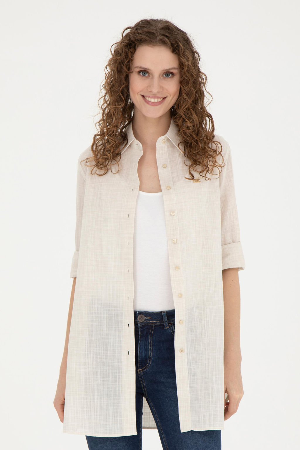 Женская рубашка цвета хаки с длинным рукавом светлого цвета - U.s. polo assn фото 8