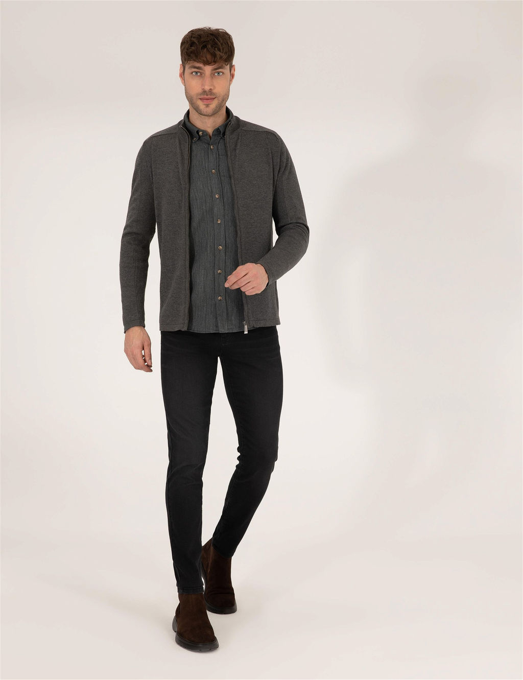 Gri Melanj Slim Fit Fermuarl_ Triko H_rka - Pierre cardin фото 4