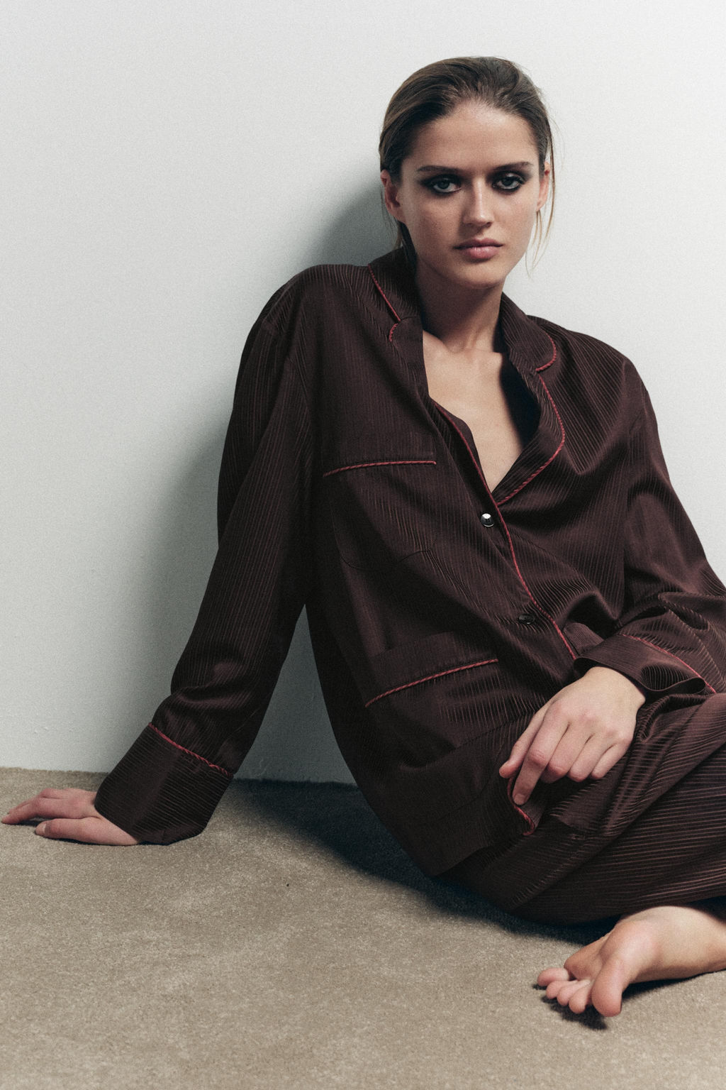 CONTRAST STRIPED PYJAMA SHIRT - Zara фото 4