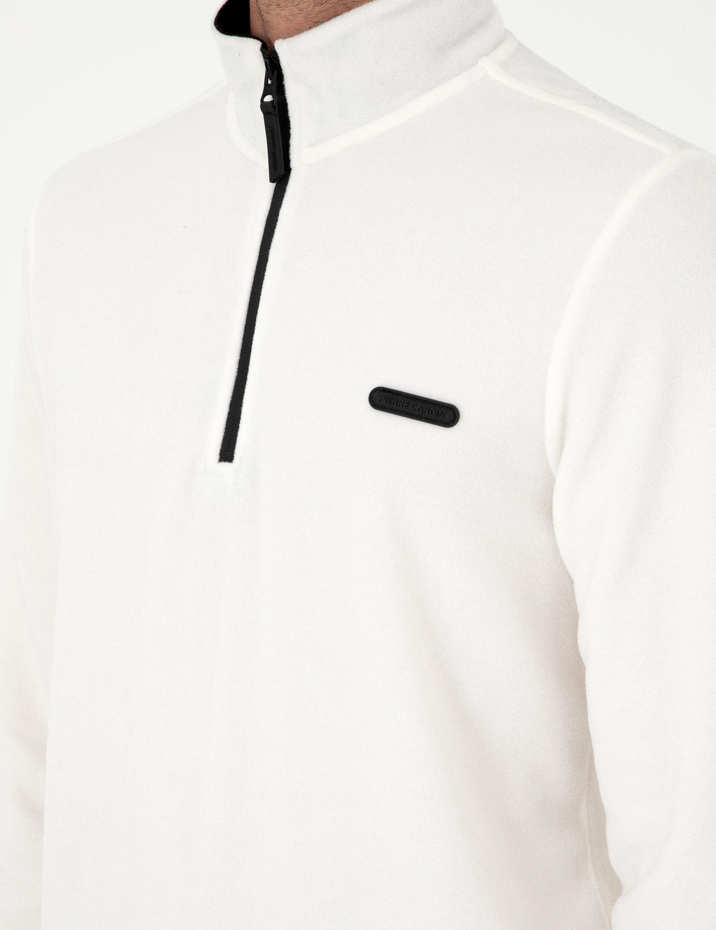 Beyaz Regular Fit Yar_m Fermuarl_ Polar Sweatshirt