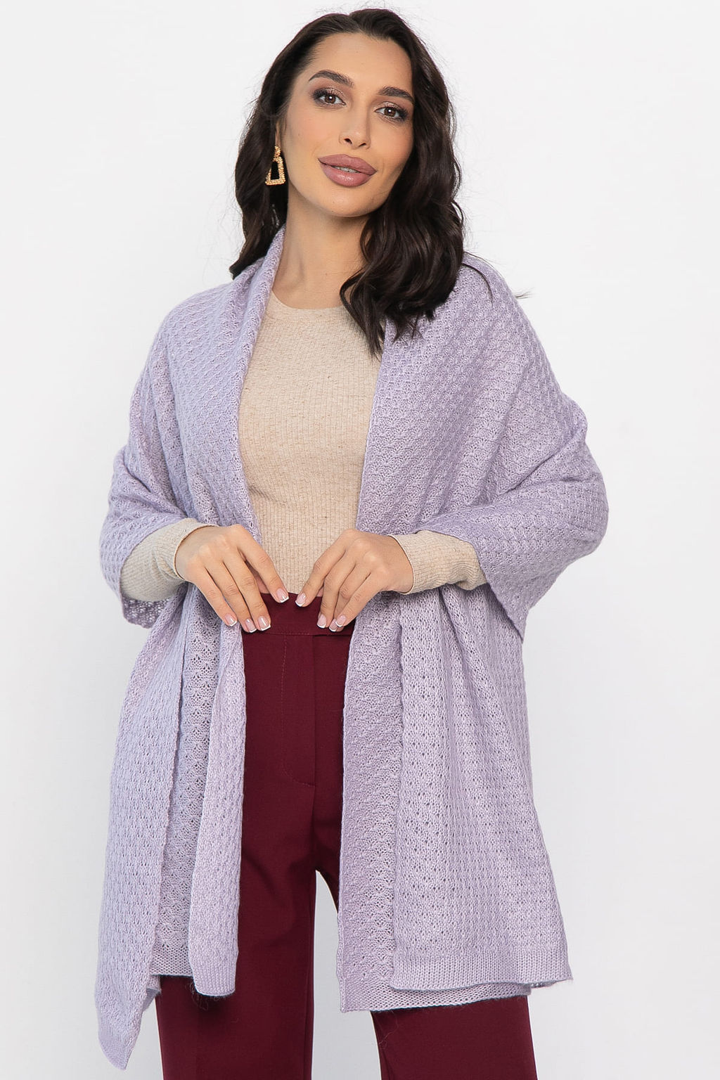 Вязаный палантин (пыльно-сиреневый) ВП01-1М