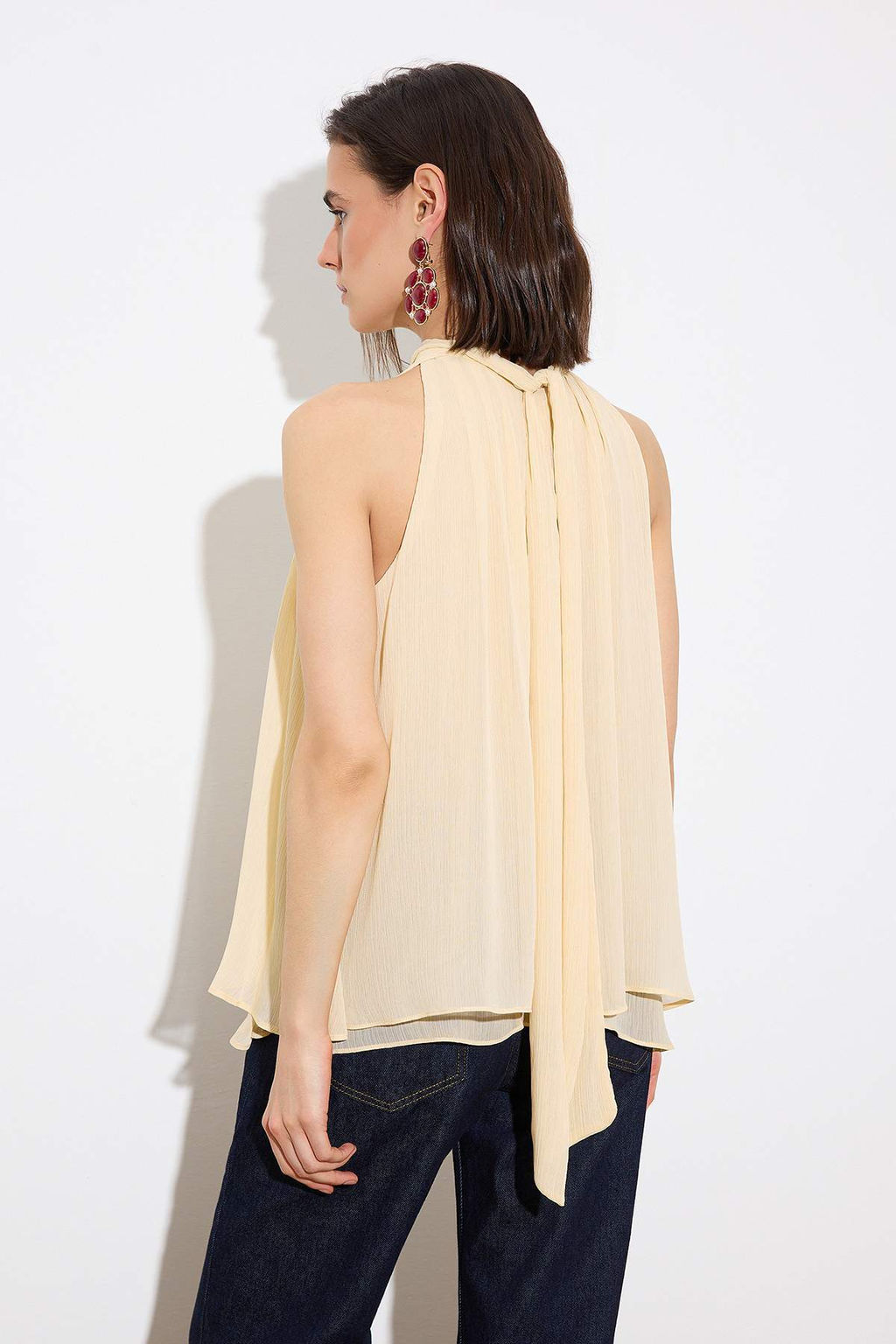 Limited Edition Pudra Yakas? Baglama Detayl? Ucus Ucus Astarl? Sifon Dokuma Bluz TWOSS26BZ00328