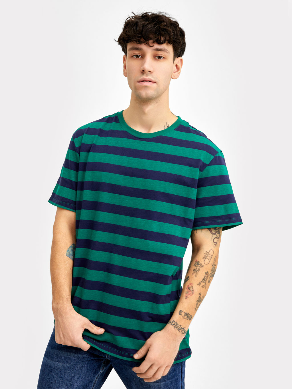 Футболка мужская в сине-зеленую полоску сине -зеленая полоска 111831