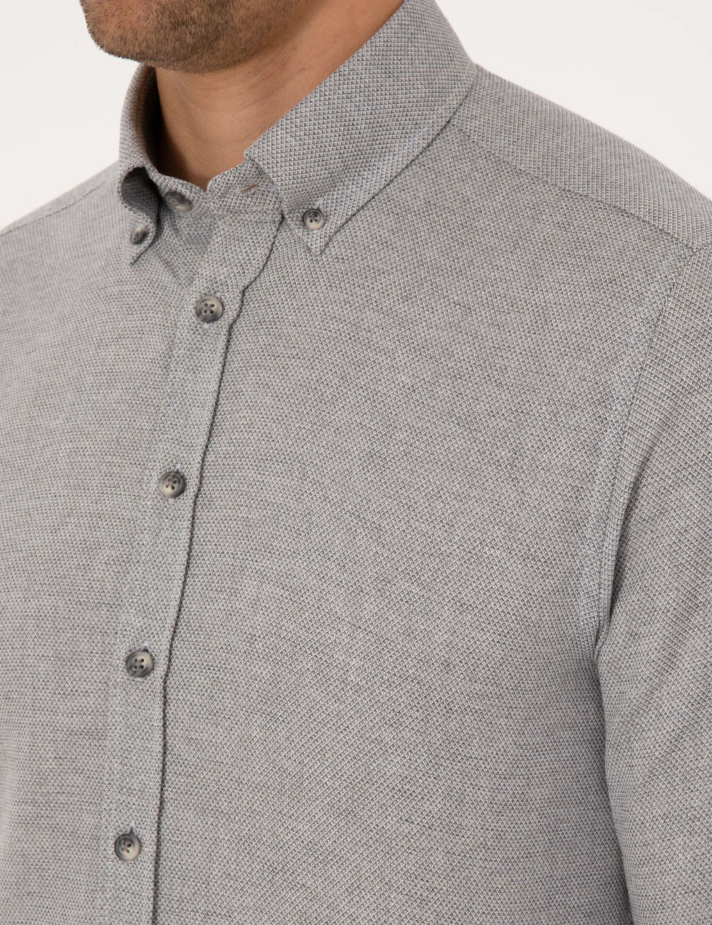 Gri Slim Fit Uzun Kollu G_mlek