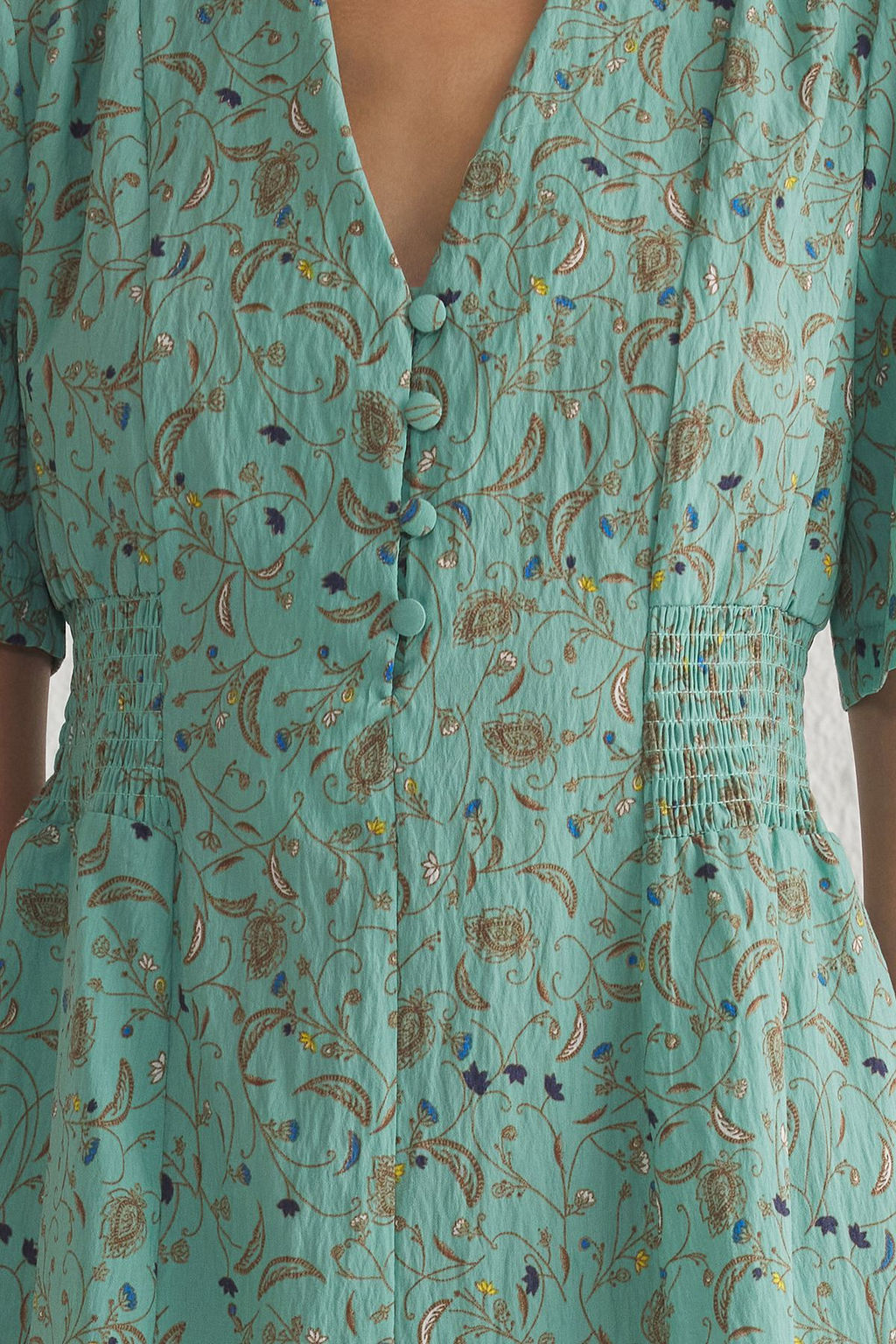 Yesil Cicekli A Kesim Gipeli Midi Dokuma Elbise TWOSS25EL00115 - Trendyolmilla фото 4