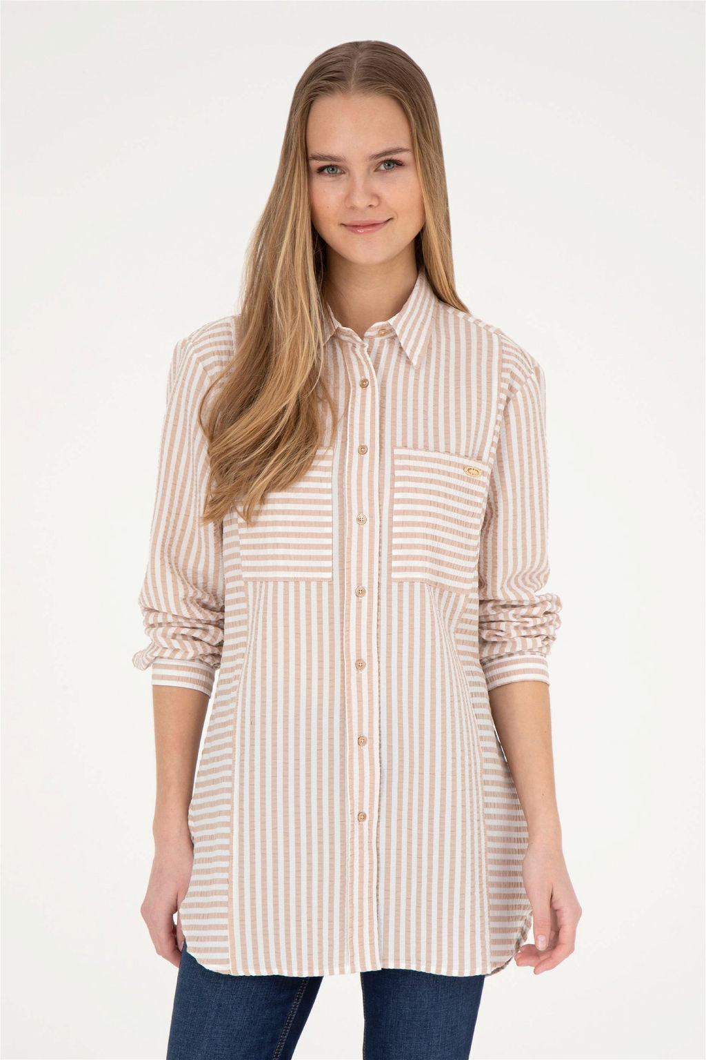 Женская рубашка песочного цвета с длинным рукавом - U.s. polo assn фото 2