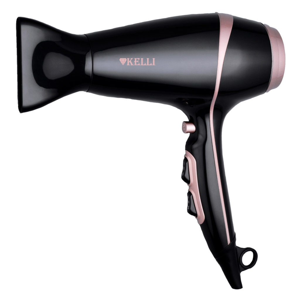 Фен для волос профессиональный "Kelli" 3 режима нагрева, 2 режима мощности потока воздуха, режим ТУРБО, холодный обдув для фиксации прически, концентратор для сушки и моделирования, дополнительная насадка-диффузор в комплекте, фильтр воздухозаборника