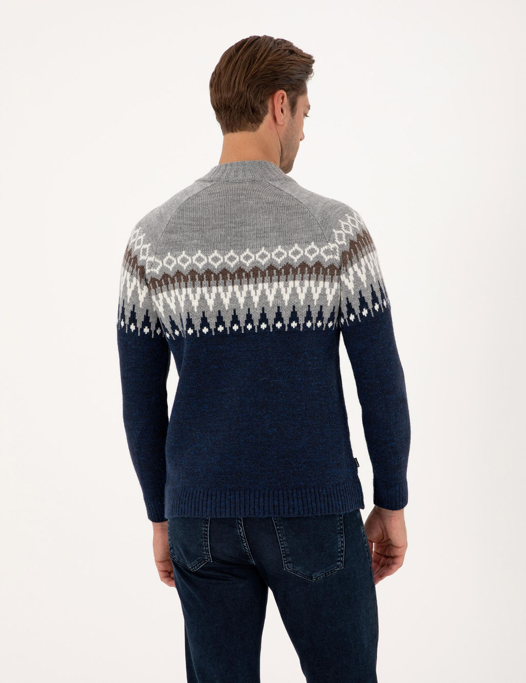 Lacivert Slim Fit _eyrek Yaka Triko Kazak