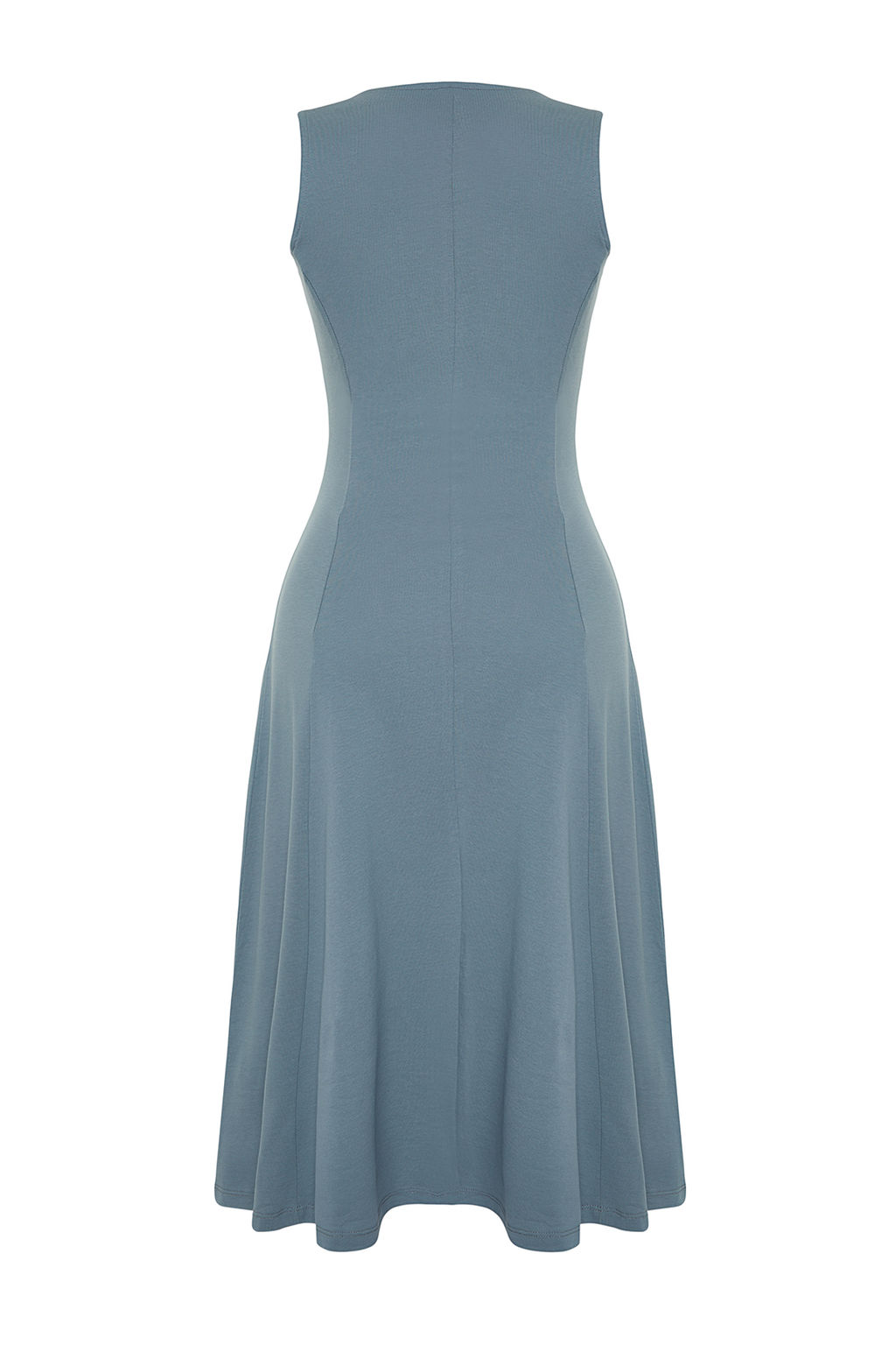 Antrasit %100 Pamuk Skater/Belden Ac?lan Bisiklet Yaka Kolsuz Midi Orme Midi Elbise TWOSS24EL00193