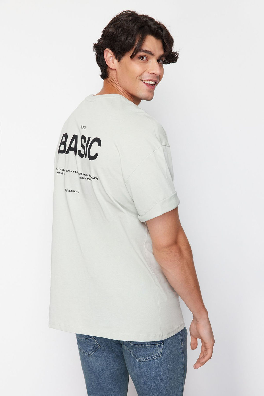 TRENDYOL MAN Gri Oversize Bisiklet Yaka Slogan Orme T-Shirt TMNSS23TS00263 - Trendyolmilla фото 22