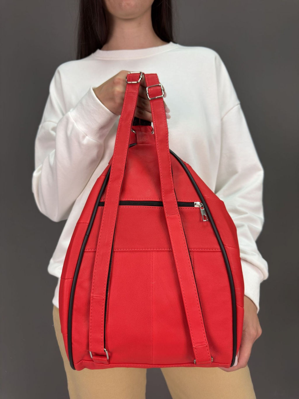 Рюкзак sefaro ZTT-888 из телячьей кожи красный 24×34×15 см  фото 3