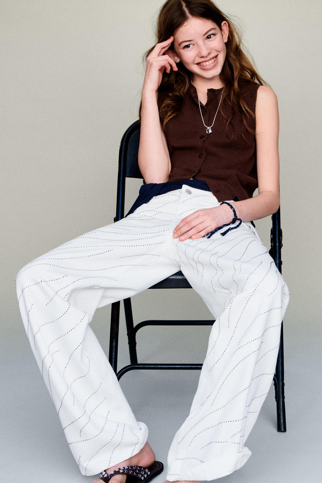 JEANS WIDE LEG STRASS Y ESTRELLAS / Blanco - Zara фото 9