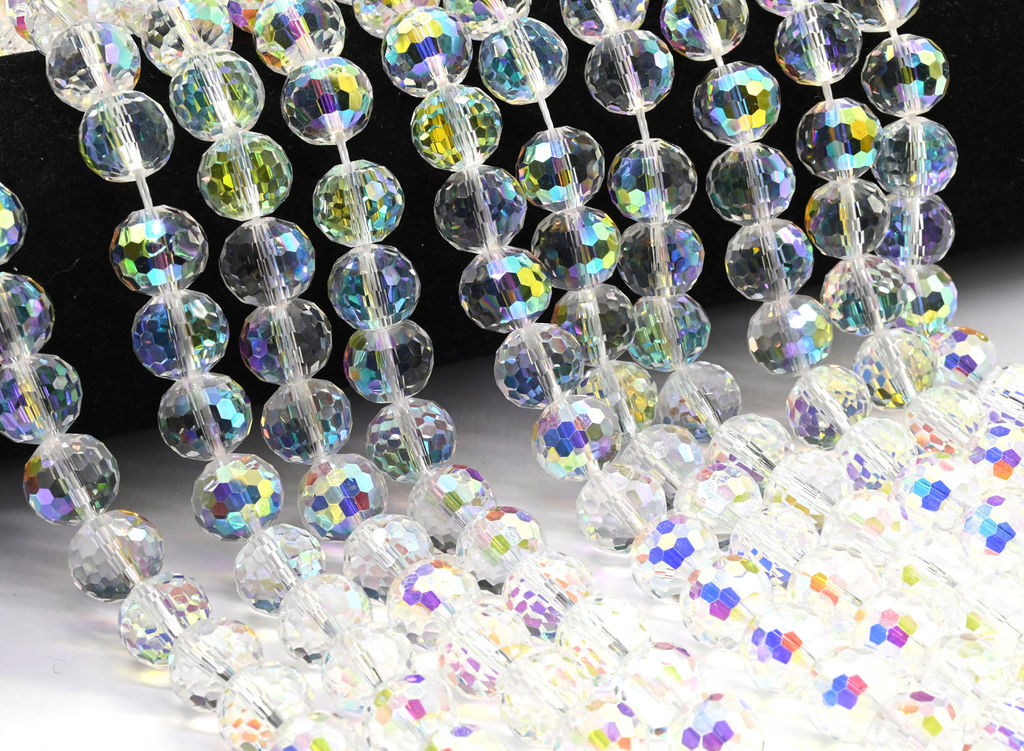 Бусины из циркона шарик гр.12мм цв.хрусталь хамелеон, 40см, 37 бусин Радуга камня