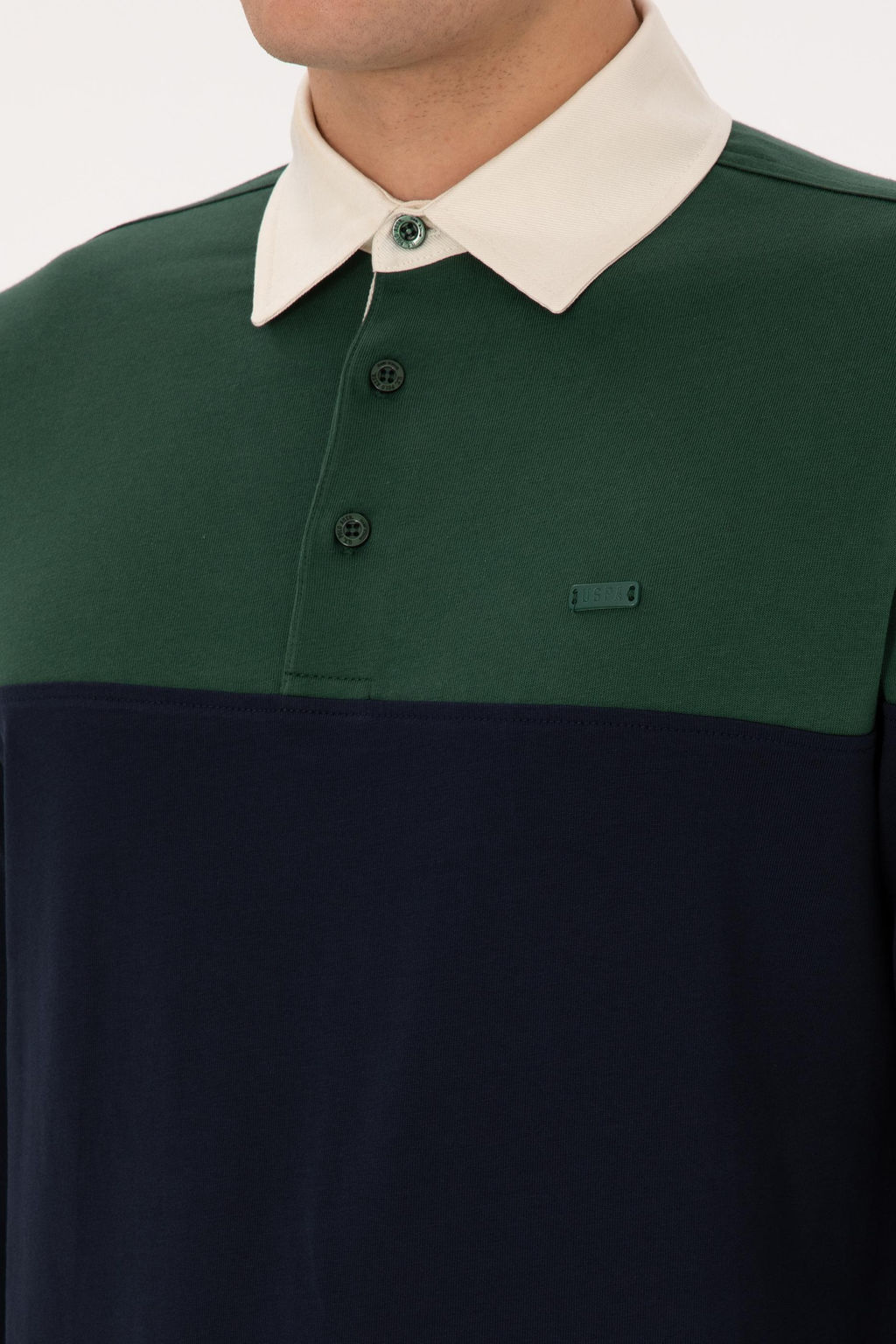 Erkek Regular Fit Polo Yaka Koyu Ye_il Sweatshirt