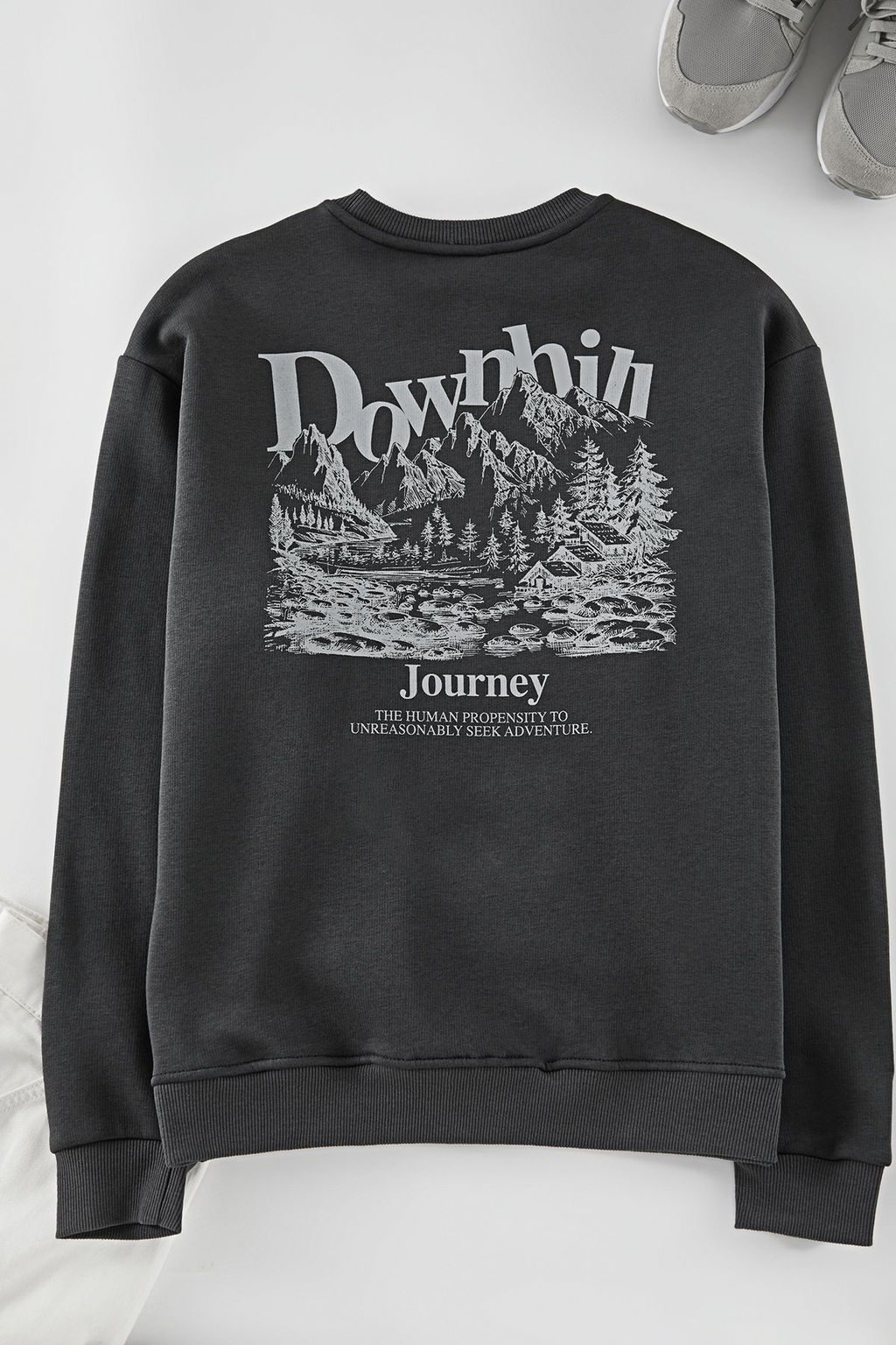 Antrasit Oversize/Genis Kesim Onu Nak?sl? Arkas? Bask?l? Ici Polarl? Sweatshirt TMNAW25SW00014 - Trendyolmilla фото 3