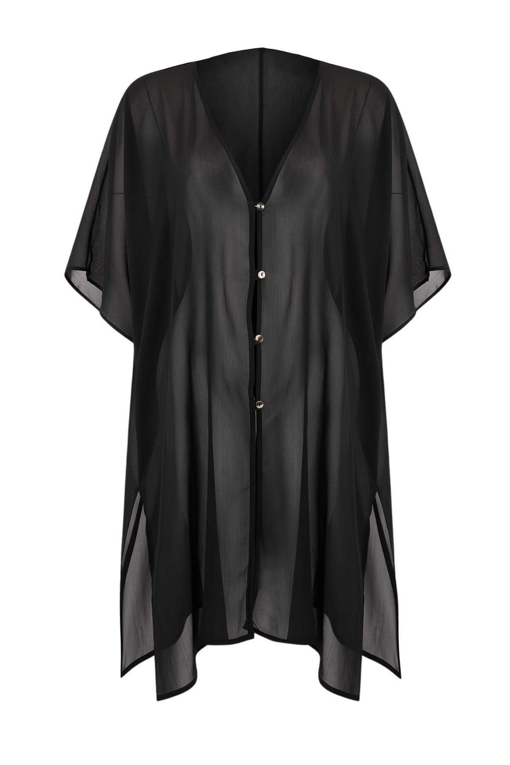 Siyah Dokuma Midi Yarasa Kol Plaj Kimono & Kaftan TBESS26KM00001