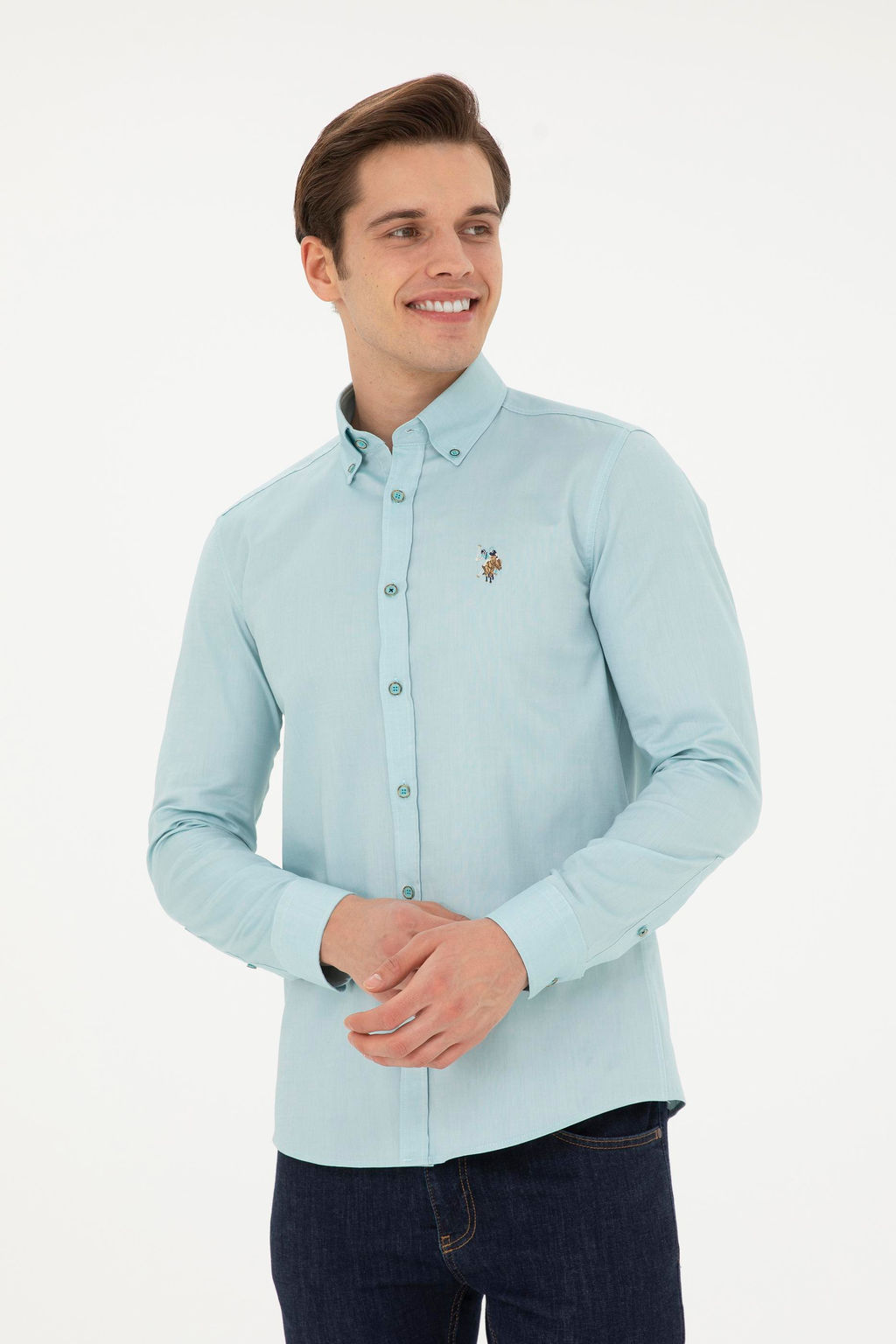 Мужская мятная базовая рубашка с длинным рукавом - U.s. polo assn фото 3