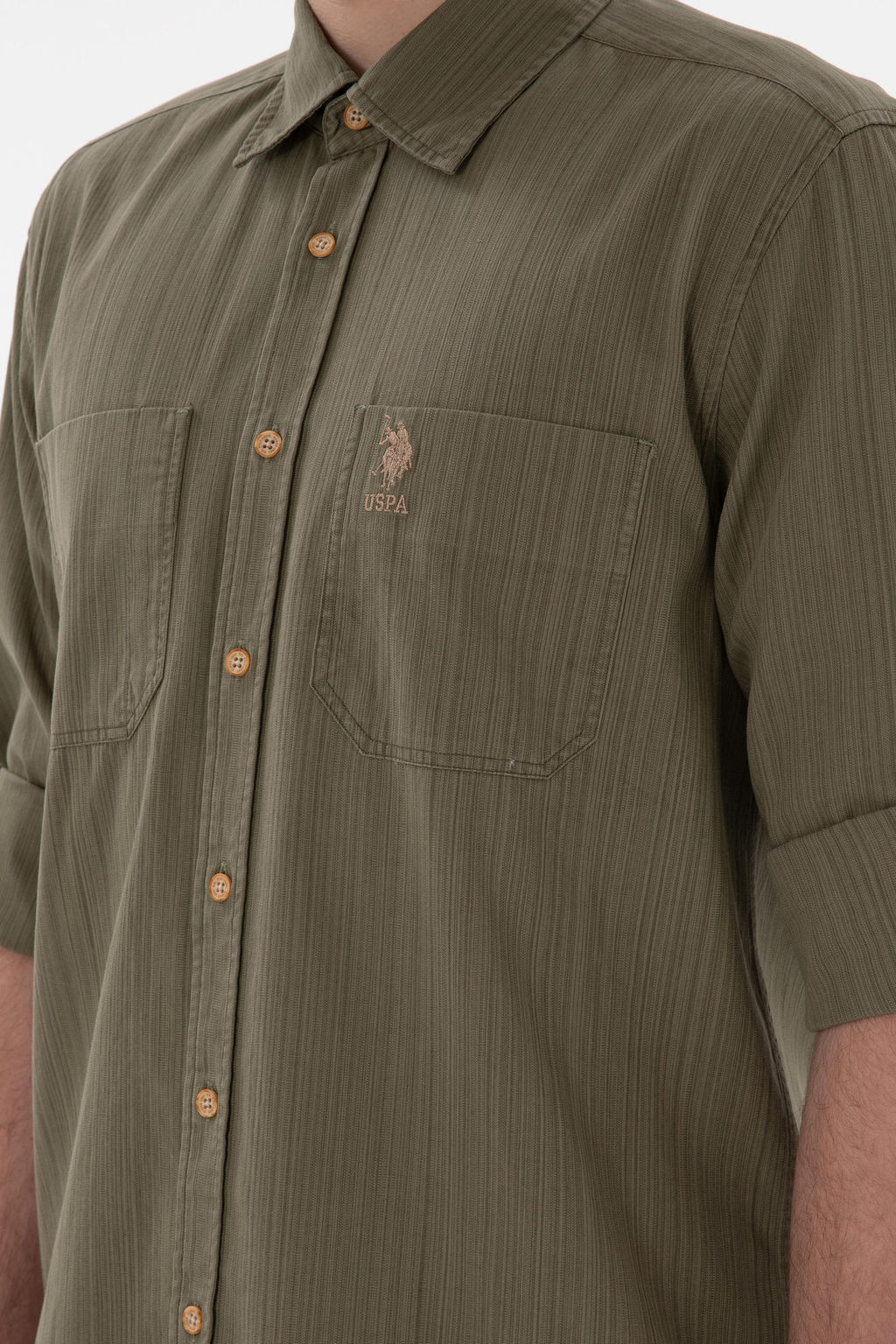 Мужская открытая рубашка с длинным рукавом хаки 1 бесплатно для 1 зоны в рубашках - U.s. polo assn фото 7