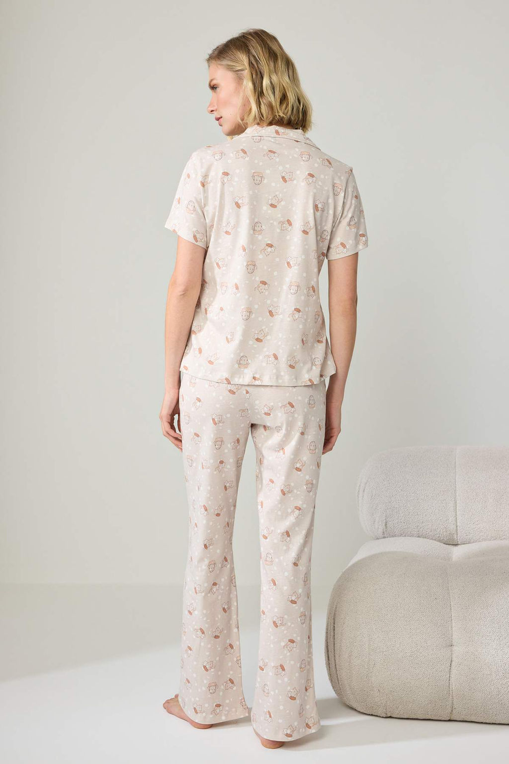 Bej %100 Pamuklu Kedi Desenli _rme Pijama Tak_m_ THMAW27PT00015 - Trendyolmilla фото 4