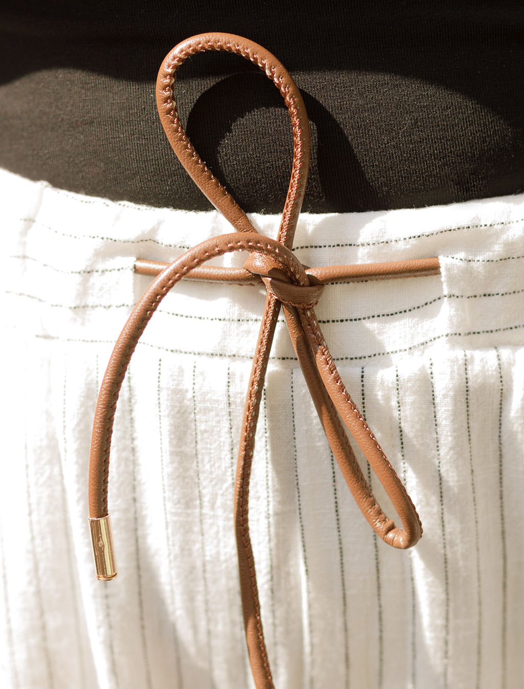 VILATTE / Брюки изо льна с вискозой на резинке и кожаном шнуре  фото 2