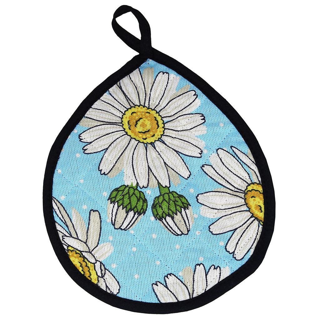 Кухонный комплект Душистая ромашка, вид 4: прихватка-варежка 15х30см + прихватка 20х25см форма Капелька, рогожка 171г/м2, хлопок 100%, наполнитель - ватин 280г/м2, на пластмассовом подвесе, Домашняя мода (Россия)  фото 3