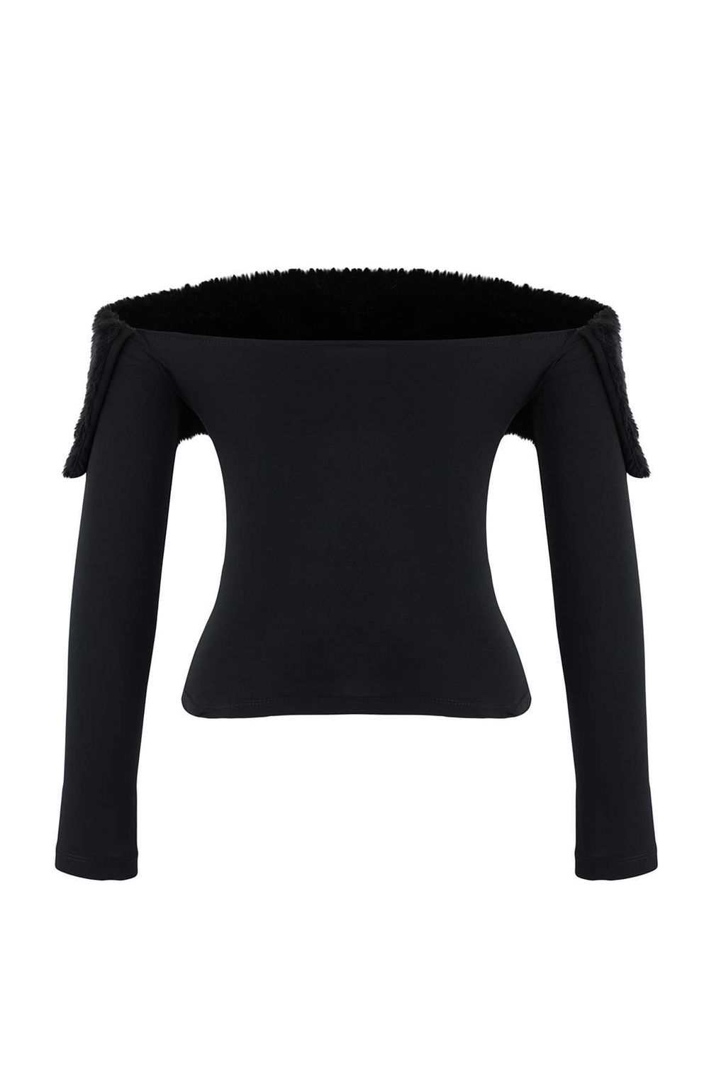 Siyah Suni Kurklu Carmen Yaka Orme Party Bluz TPRAW26BZ00047 - Trendyolmilla фото 3