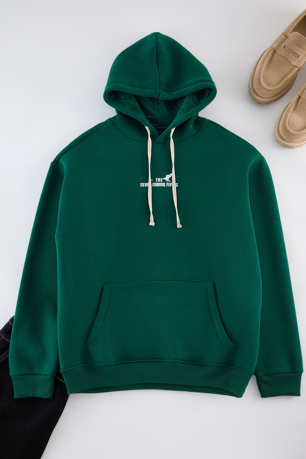 TRENDYOL MAN Bordo Oversize/Genis Kesim Kapusonlu Bask?l? Ici Polar Pamuklu Sweatshirt TMNAW24SW00136 - Trendyolmilla фото 3